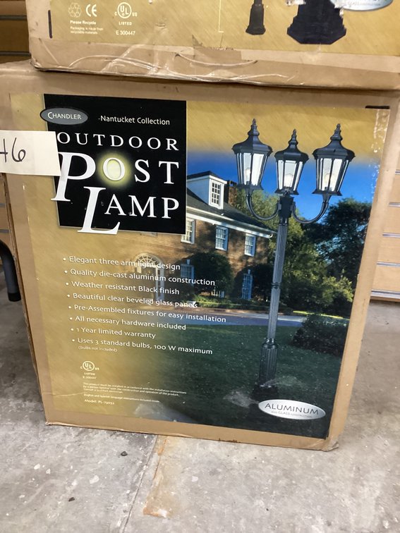 Unused 88” high, 3 light aluminum lamp post.