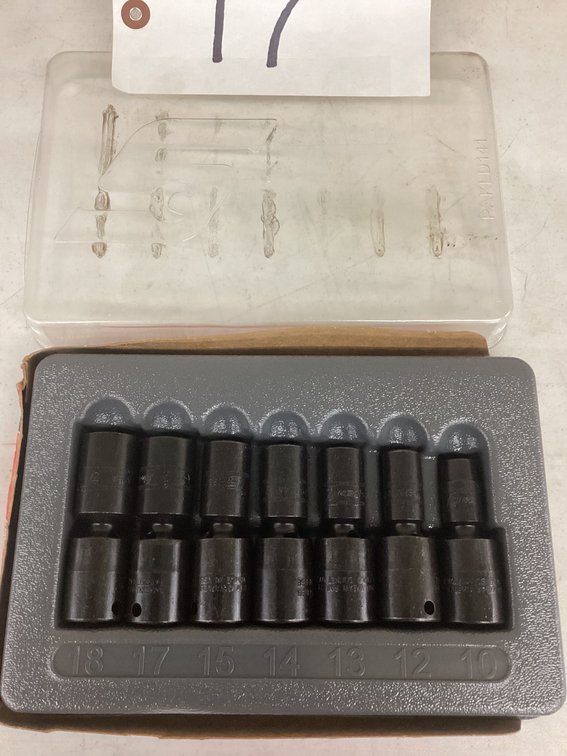 Snap On 7 pc. 3/8” drive metric swivel impact sockets.