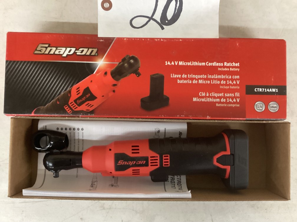 Unused Snap On 14.4V microlithium cordless 1/4” ratchet (no charger).