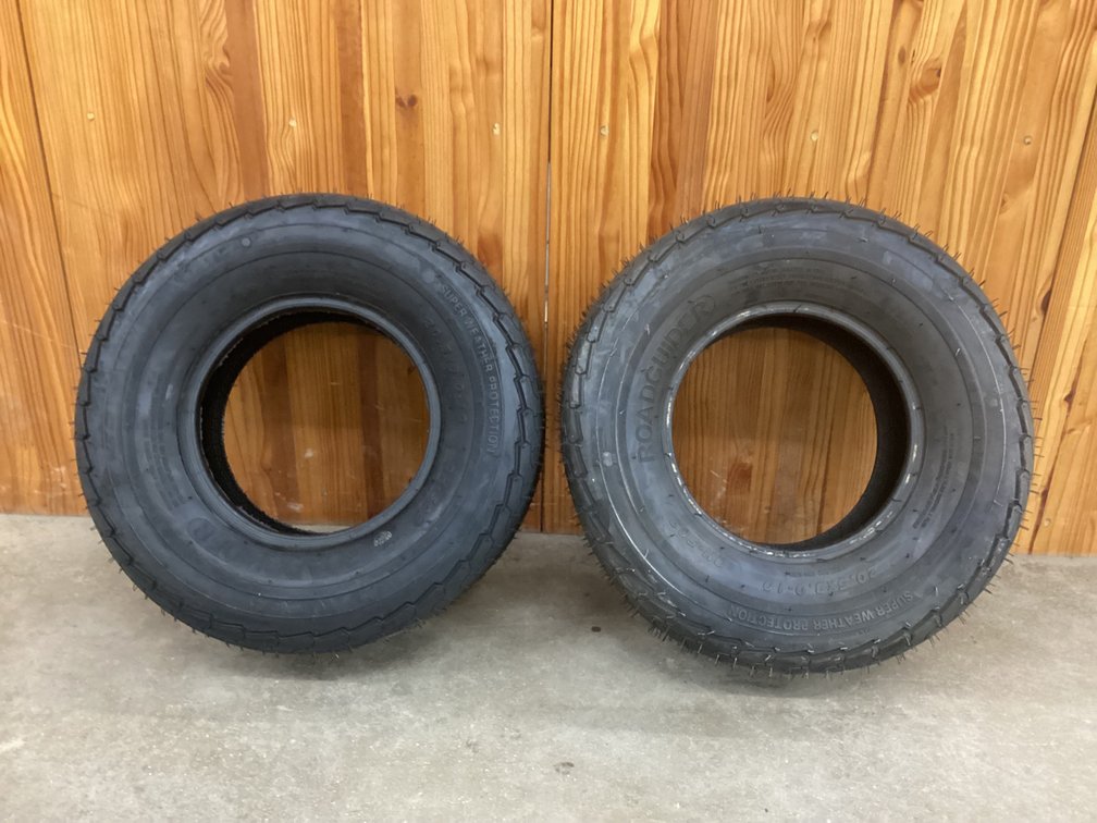 (2) unused Roadguider 20.5X8.0-10 trailer tires.