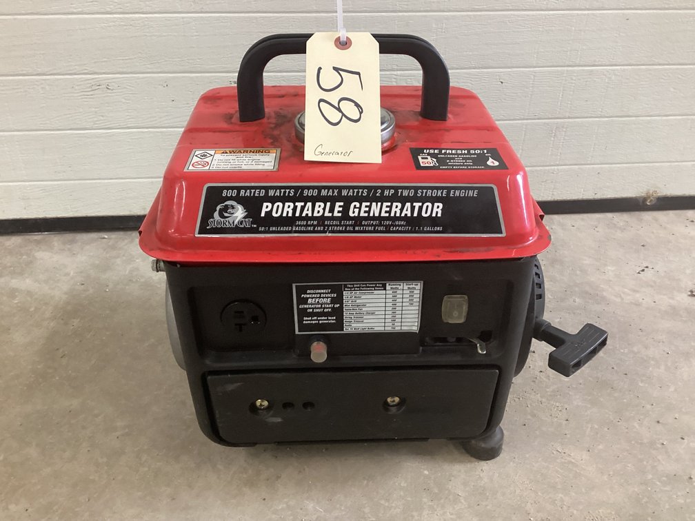Storm Cat 900 watt two stroke portable generator, started.