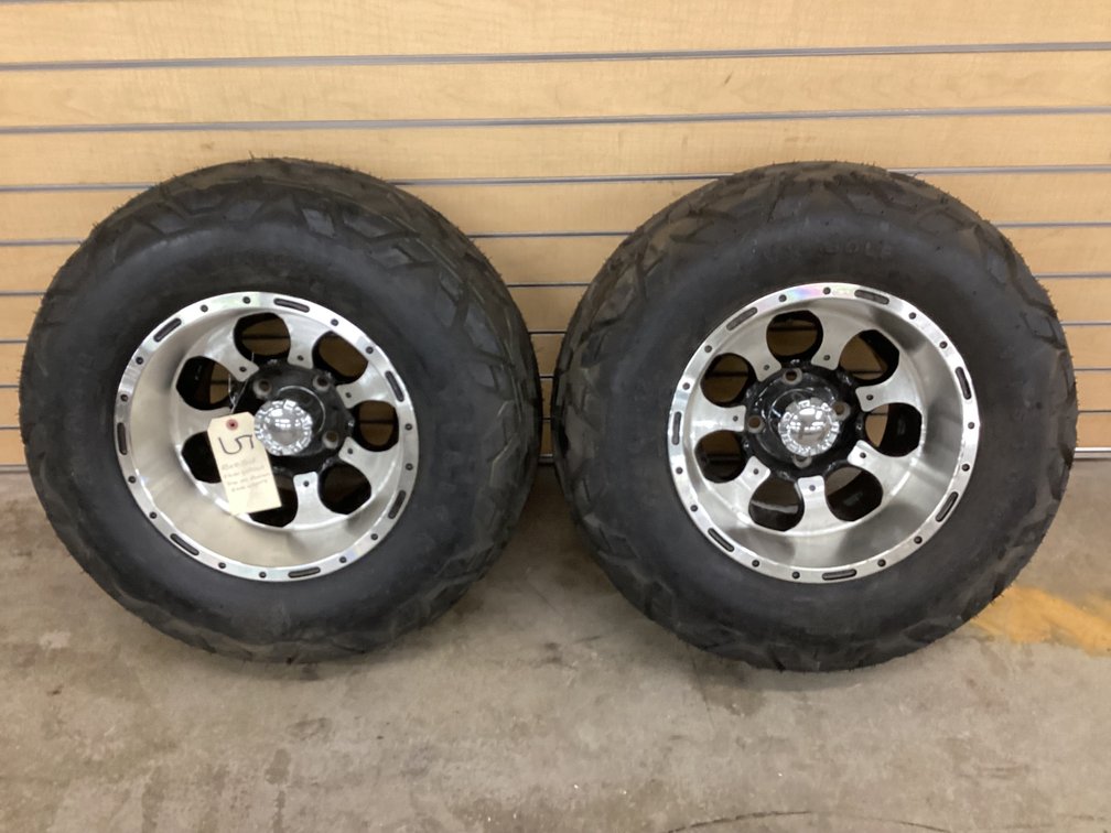 (2) 23X10.5X12 Vision golf cart tires on aluminum 4-hole wheels