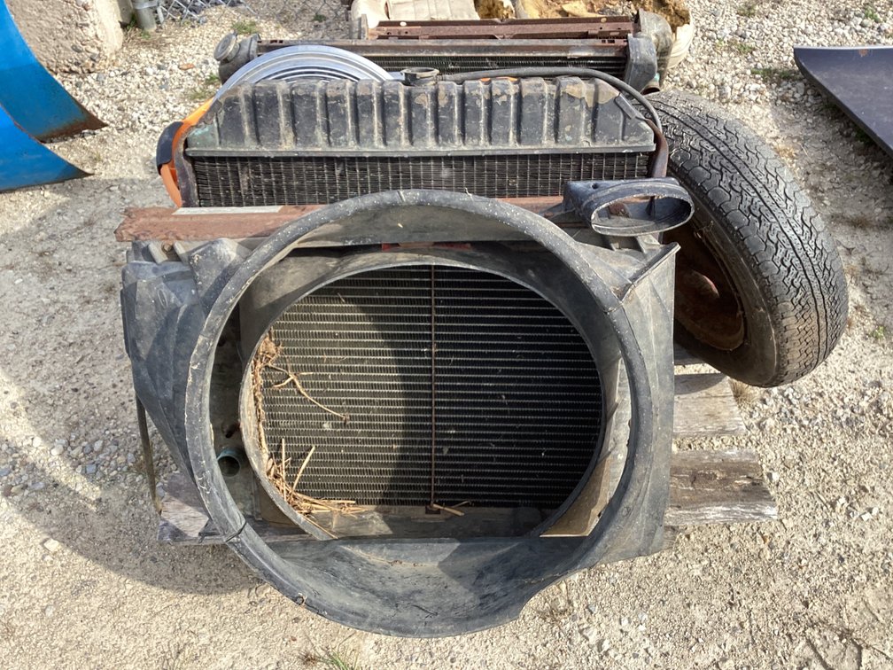 Skid of radiators and hub caps