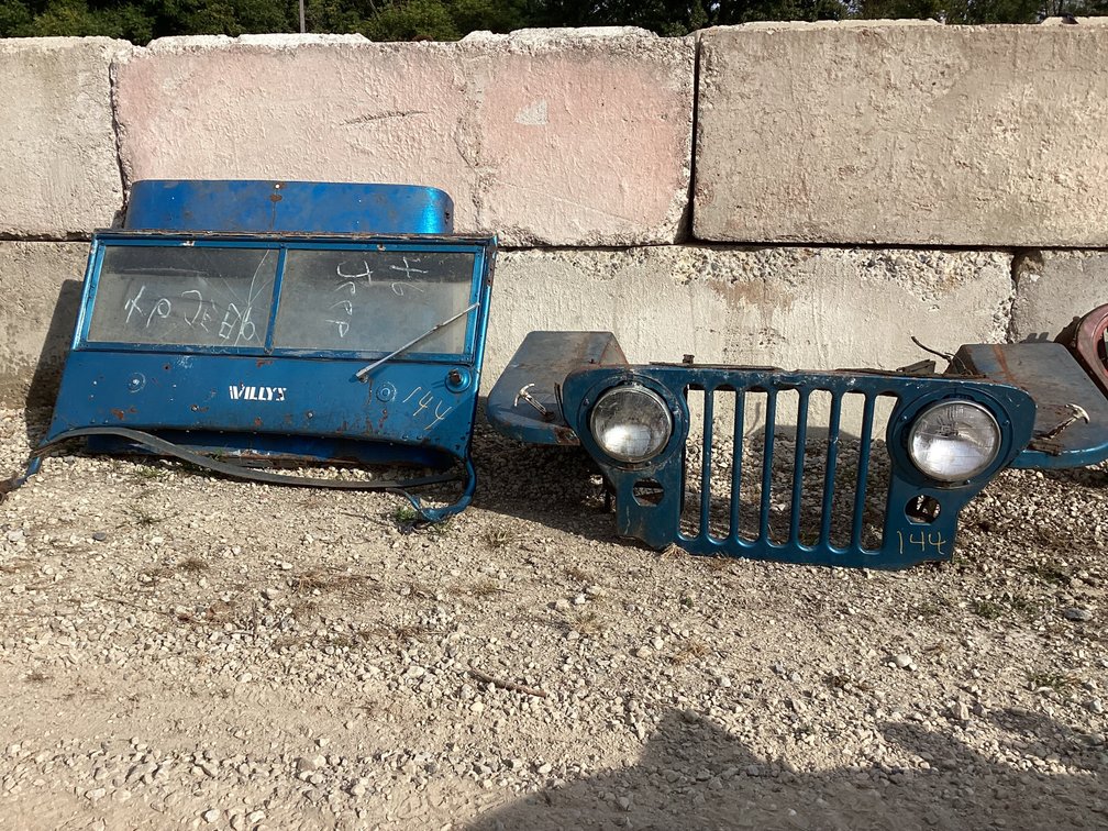 Willys CJ2A front fenders, grille, hood, and windshield frame