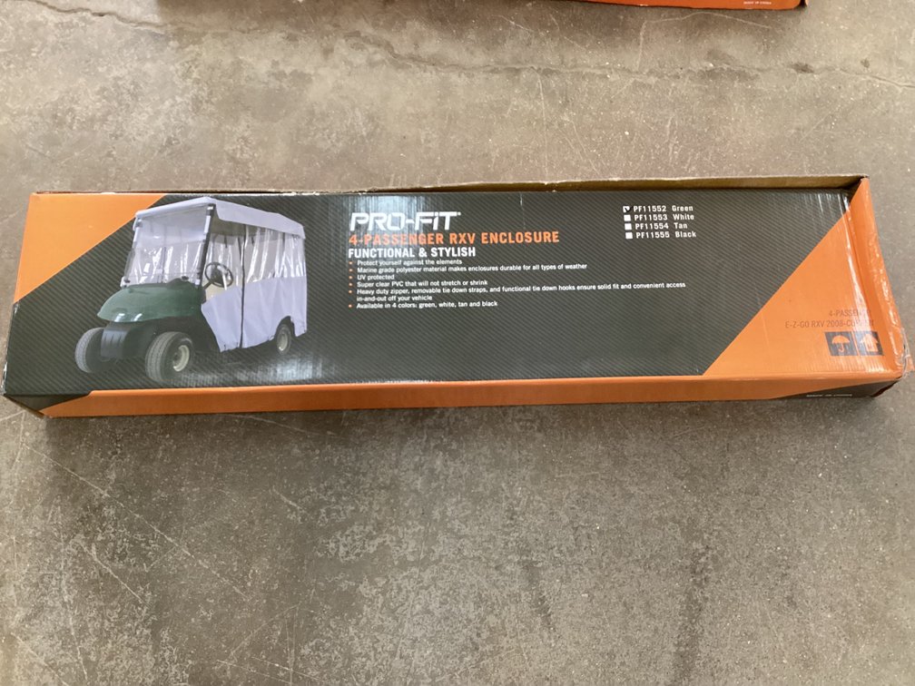 Unused Pro Fit golf cart enclosure (green), EZ Go RVX