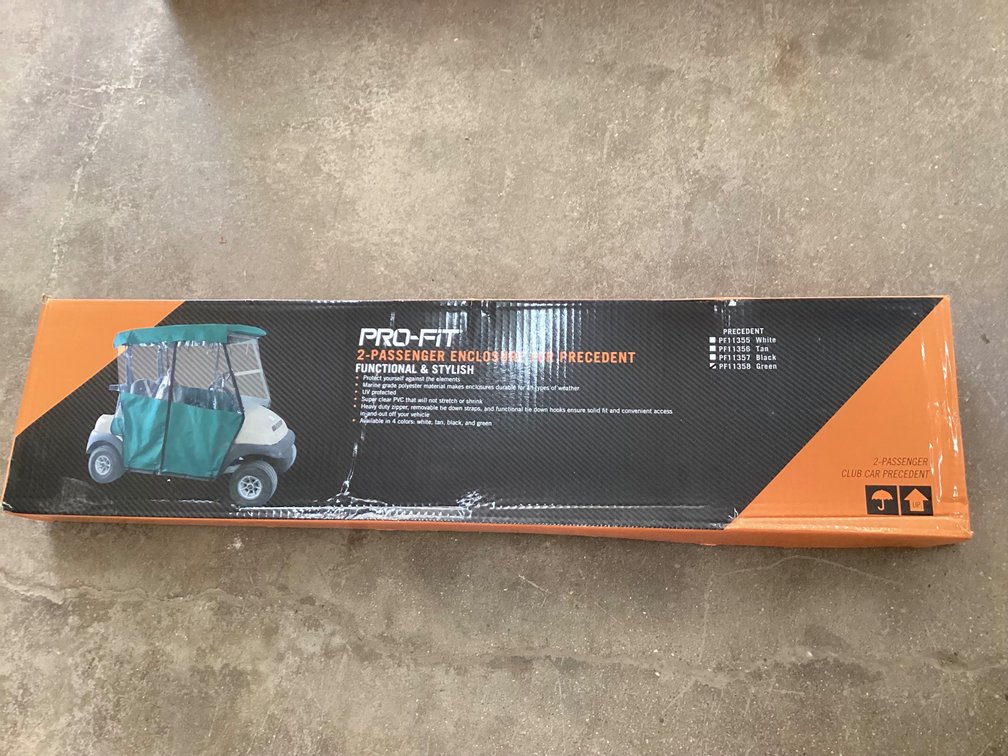 Unused Pro Fit golf cart enclosure, green, Club Car Precedent