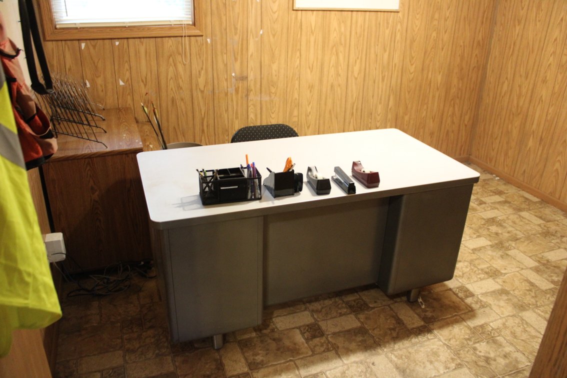 5 Drawer Metal Desk W/ 2 Folding Padded Chairs