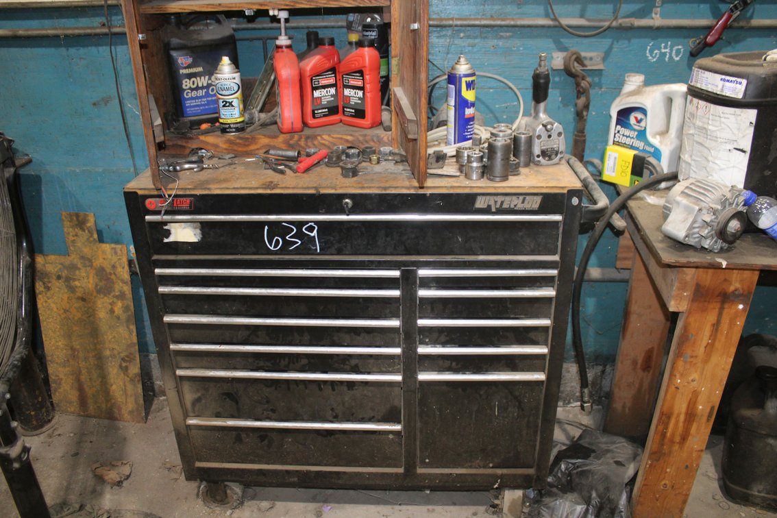 Waterloo Tool Box, contents and cabinet on top