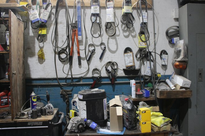 Image for Parts n Wood Werk Bench and Belts on Wall
