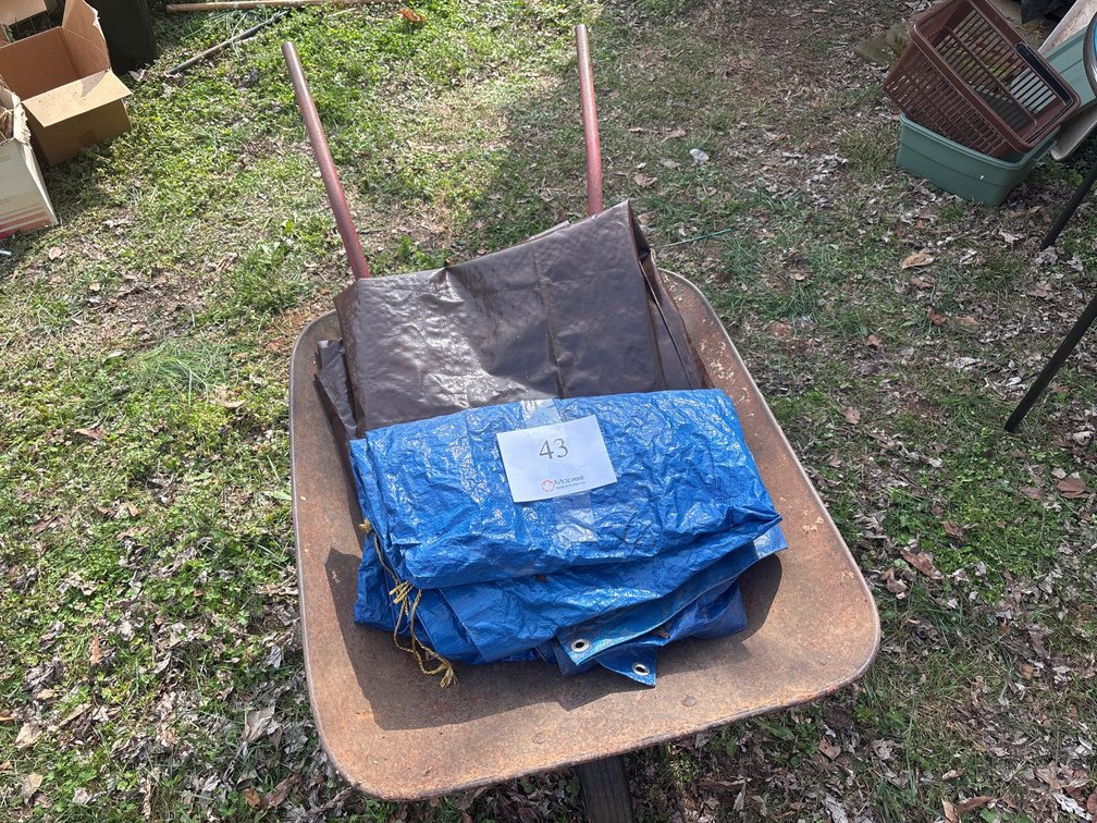 METAL WHEEL-BARREL AND TWO TARPS