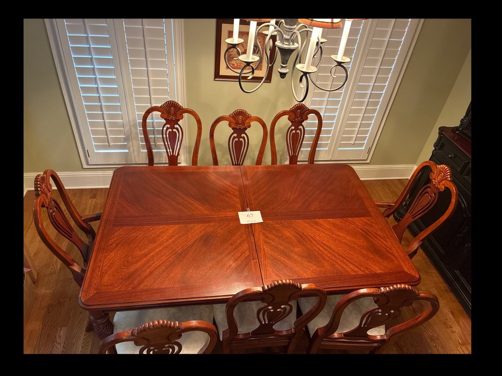 Traditional Mahogany Dining Set, 8 Chairs, 2 Leafs 70x44x31