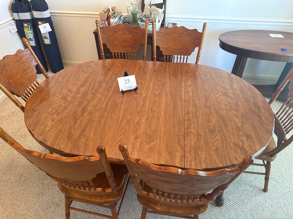 DINING TABLE AND SIX CHAIRS