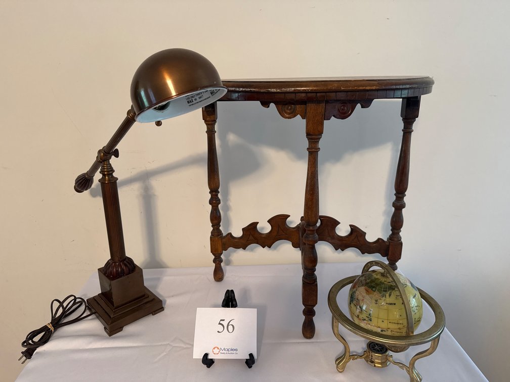 SIDE TABLE, LAMP, GLOBE