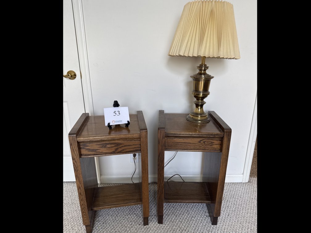 WOOD SIDE TABLES AND LAMP