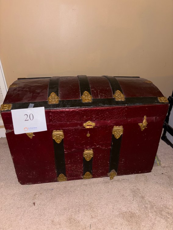 Antique Maroon Steamer Trunk