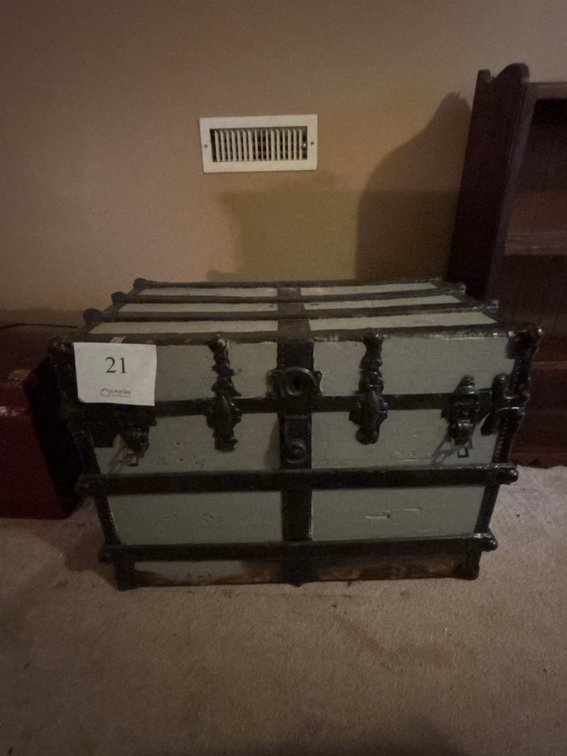 Large Antique Grey Wooden Trunk