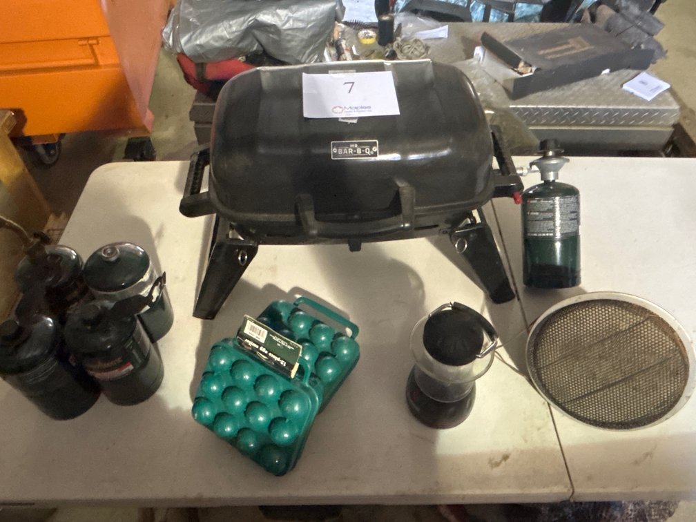 MR. BAR-B-Q PROPANE GRILL, PROPANE HEATER, LANTERN, PROPANE TANKS, PLASTIC EGG CARRIERS