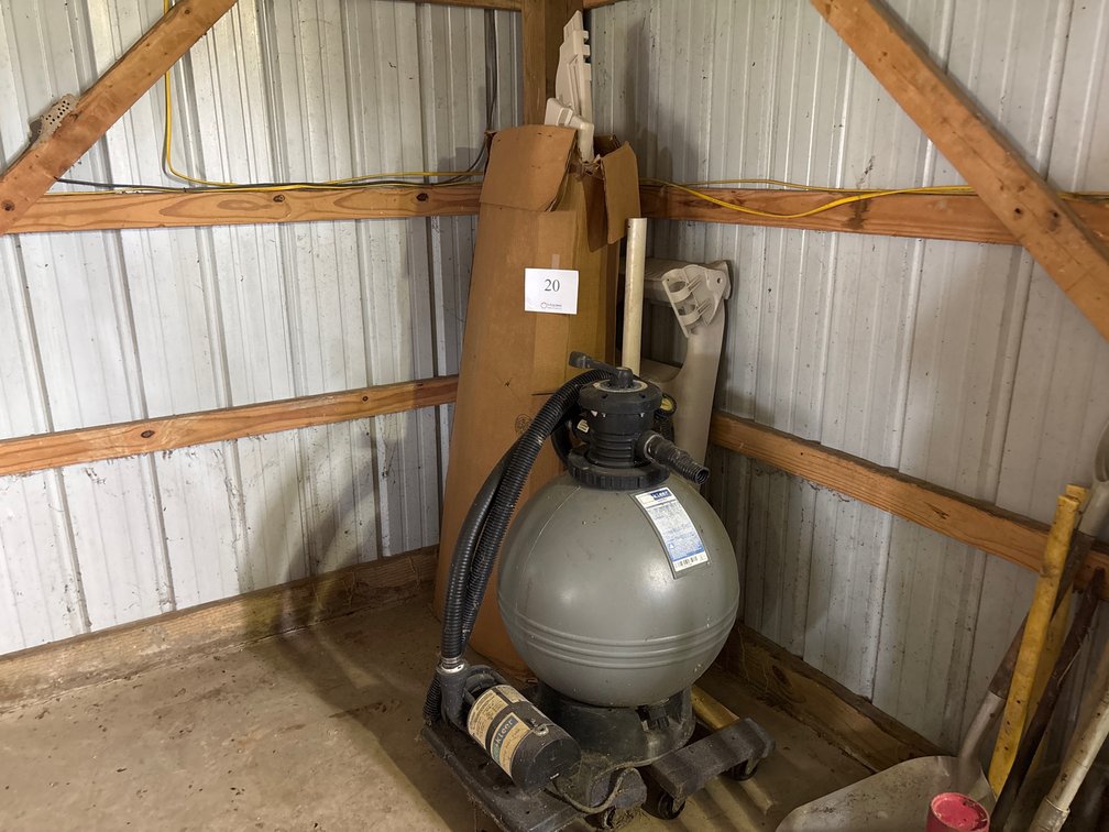 POOL SAND FILTER AND PUMP, POOL STEPS,