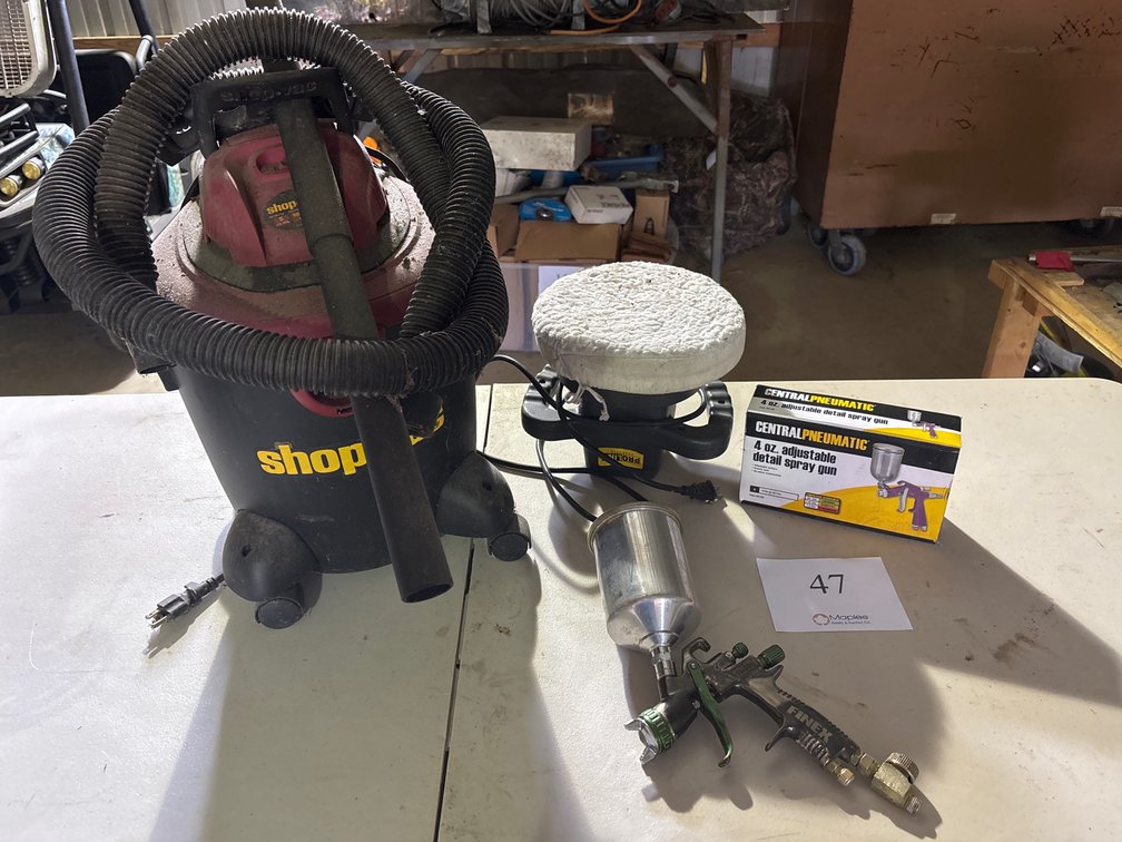 5 GALLON SHOP-VAC, BUFFER, TWO PNEUMATIC SPRAY GUNS