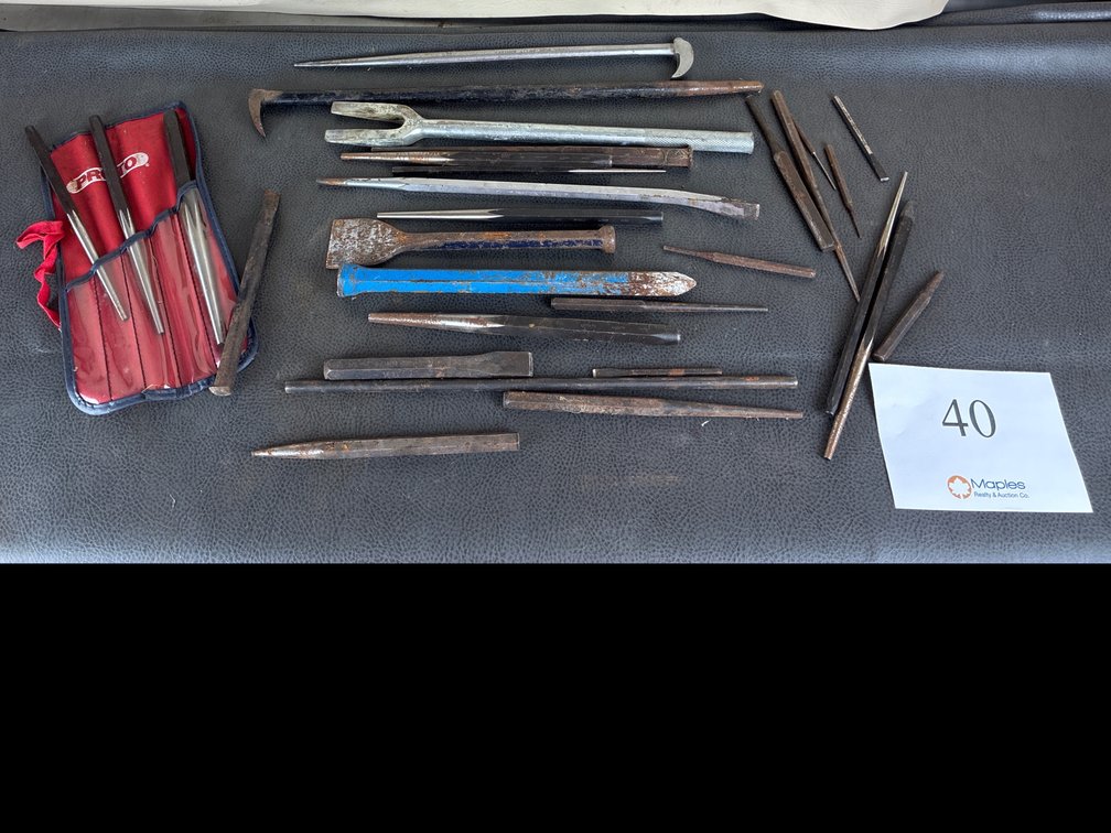 Lot of Punches, Chisels, Tie Rod Puller, Pry Bars