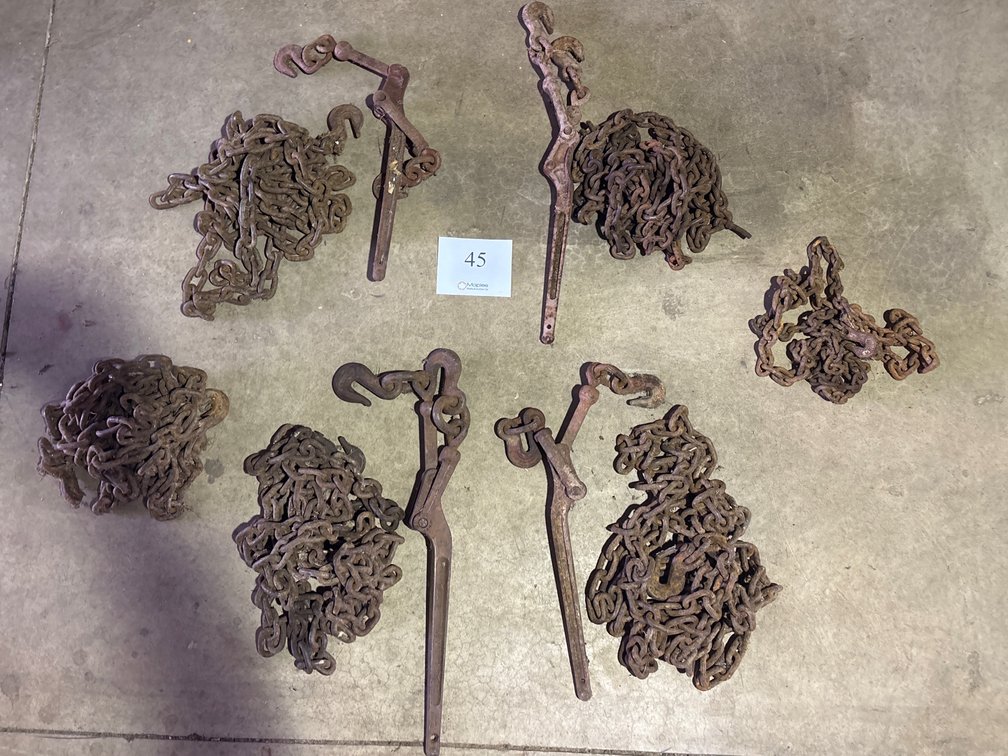 FOUR LOAD BINDERS AND SIX CHAINS