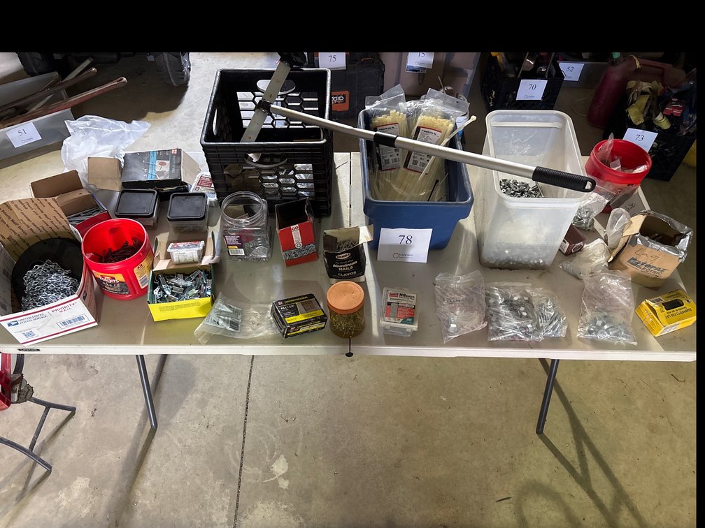 VARIETY OF BOLTS,SCREWS, NAILS, NITS, WASHERS, MAGNET WHEEL, ZIP TIES