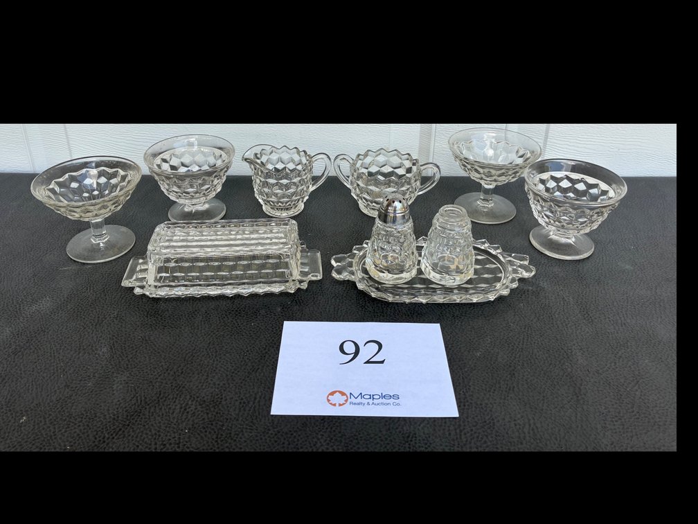 FOSTORIA Glass Company Butter-dish, Cups, Salt and Pepper Shakers