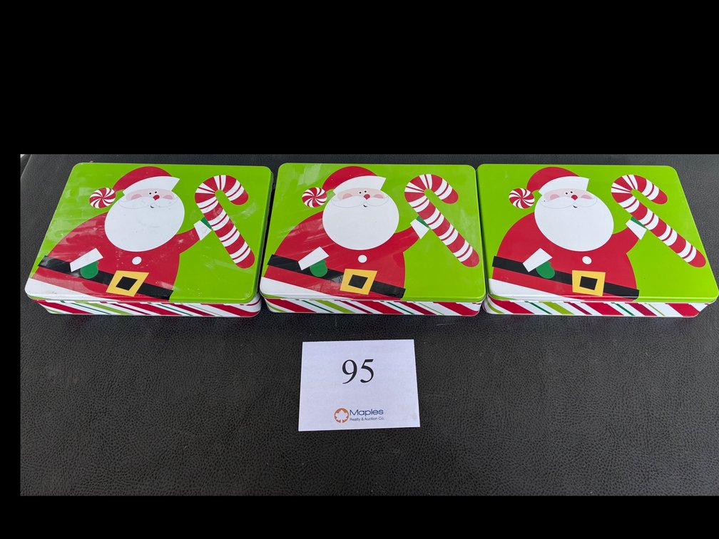 (3) Tin Santa Christmas Containers