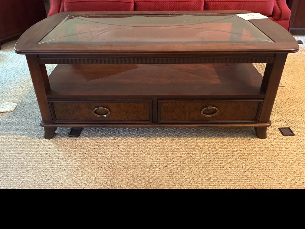 50x24x19 Wooden Coffee Table with Glass Top