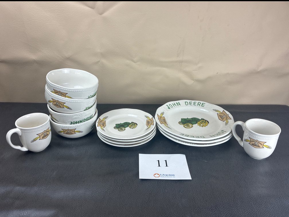 (4) John Deere Bowls, (3) Plates, (4) Small Plates, (2) Coffee Cups