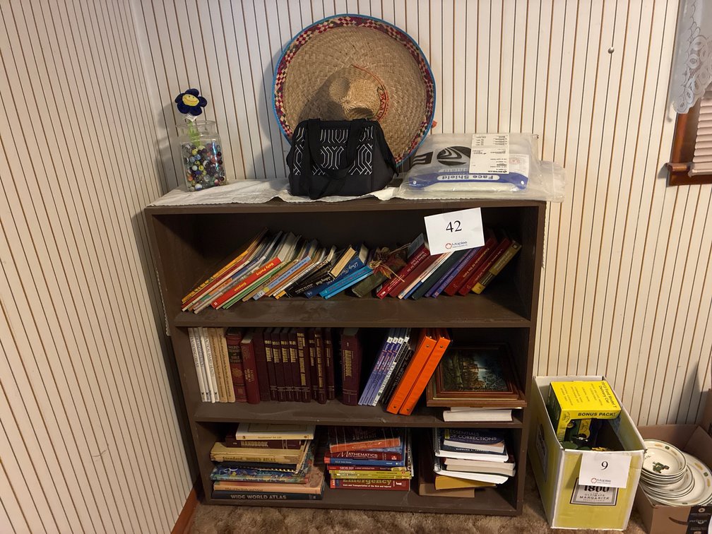 Wooden Bookcase with Contents 42”x12”x43”