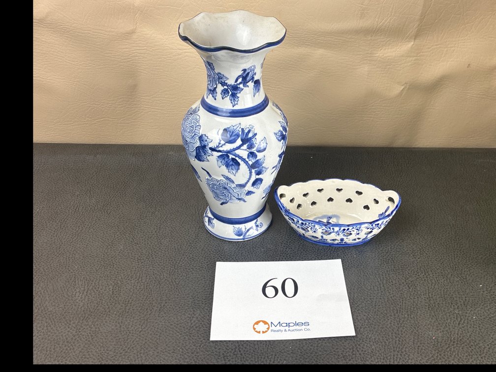 Blue Floral Vase and Bowl