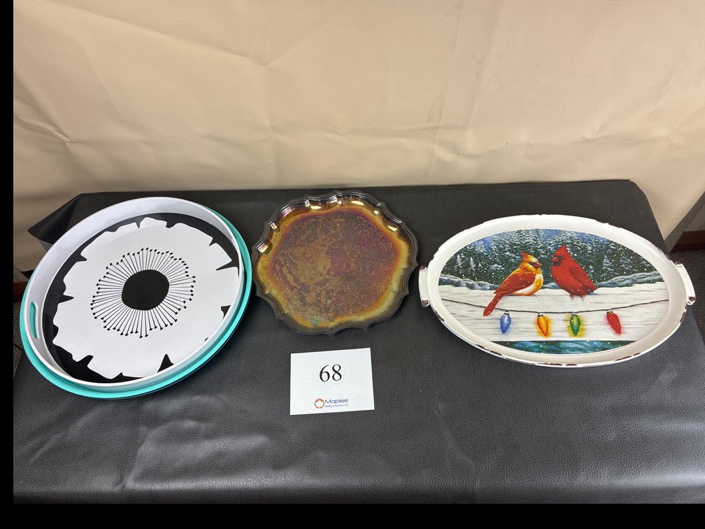 Serving Trays, Silver and Cardinal