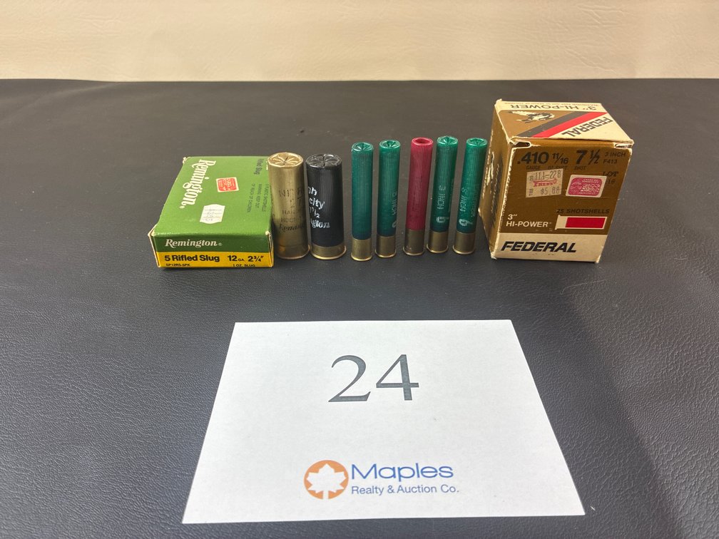 Shotgun Ammo (5) 12 Gauge Slugs, (25) 410 Rounds
