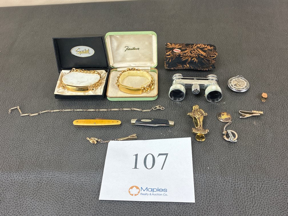 Assortment of Knives, Gold Plated Bracelets