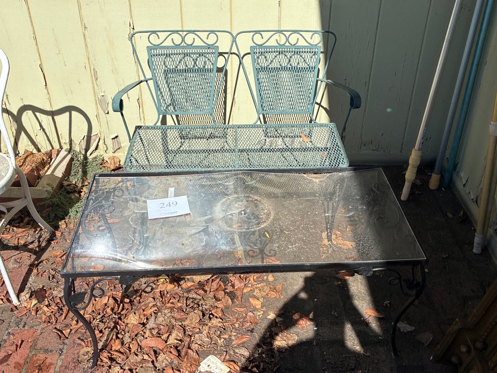 Metal outdoor table and bench