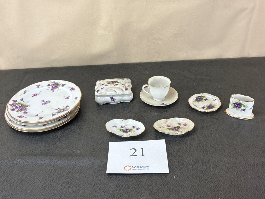 Purple Floral Plates and Tea Cups