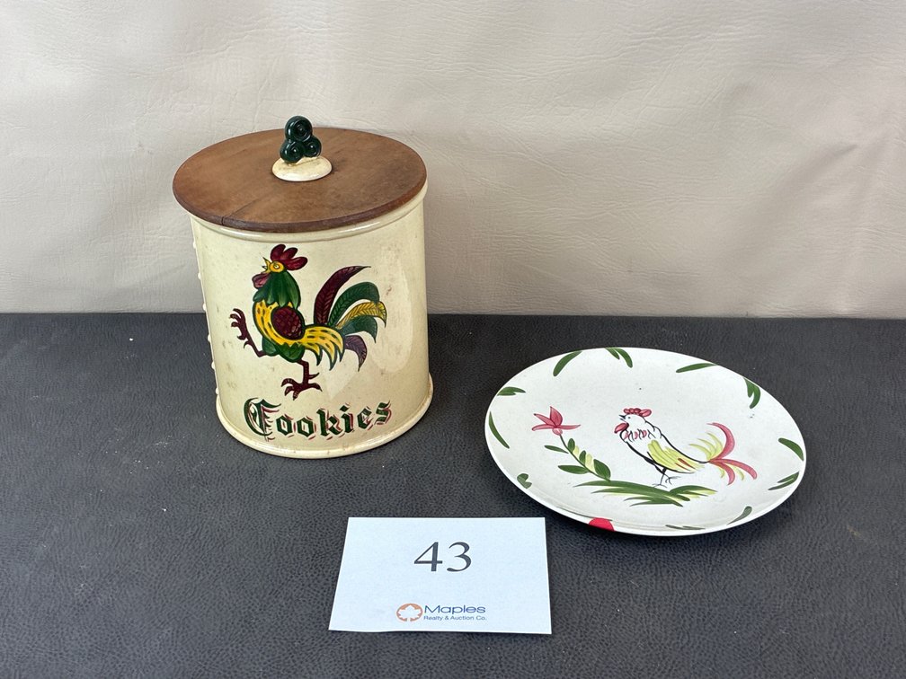 Rooster Cookie Jar, And Plate