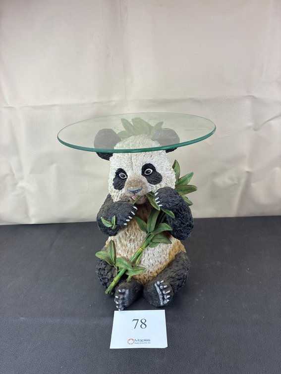 Panda Glass Top End Table