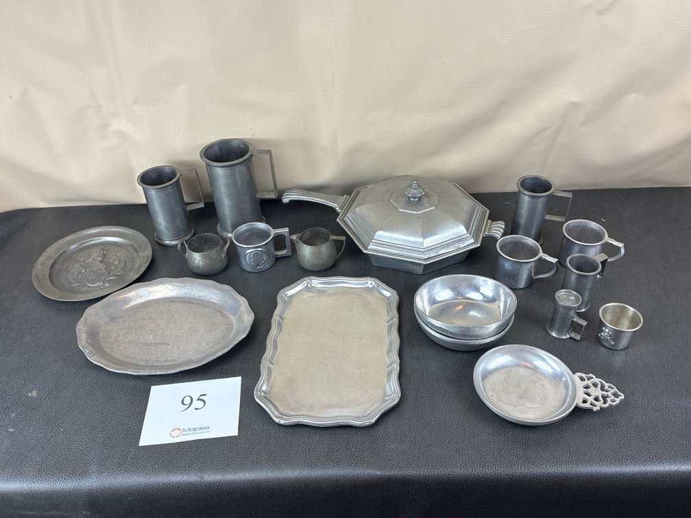 Pewter Cup, Silver Plates and Pan