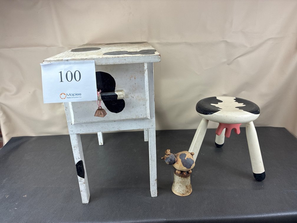 Cow Themed End Table and Seat Cow Bell