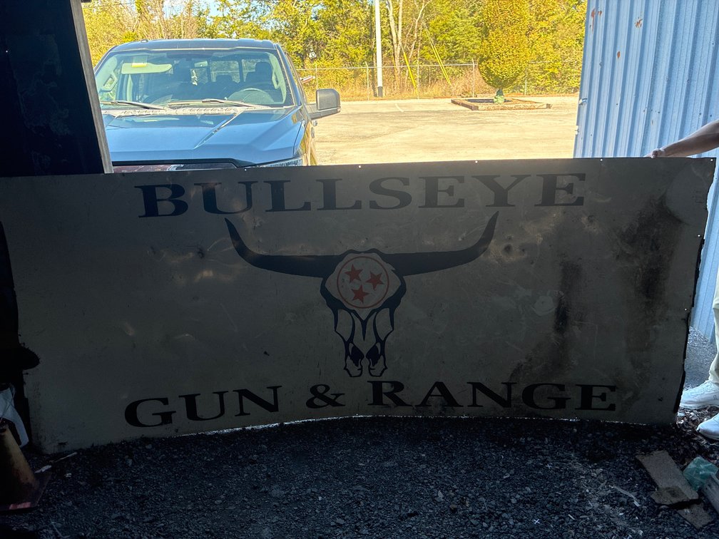 Large Metal Bullseye Gun and Range Sign