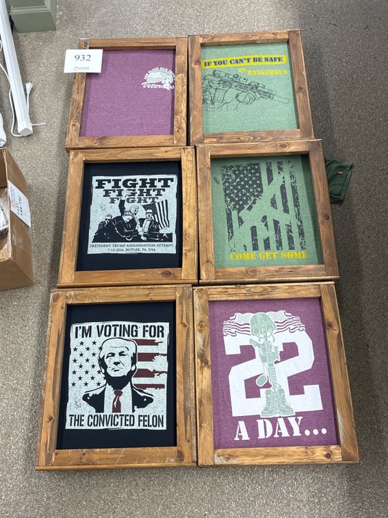 (6) Wooden Framed T-Shirts