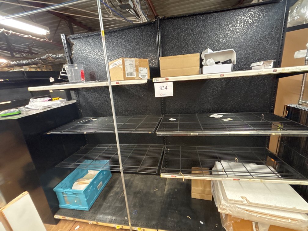 (2) Black Storage Shelves w Contents
