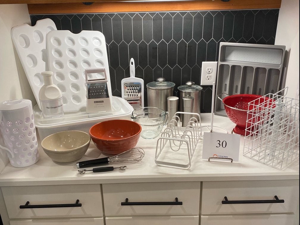 EGG/CUPCAKE CARRIER, STAINLESS CANISTERS, STAINLESS S&P SHAKERS, MIXING BOWLS, GRATERS, PITCHER