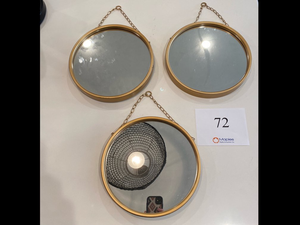 THREE 10” GOLD WALL MIRRORS 