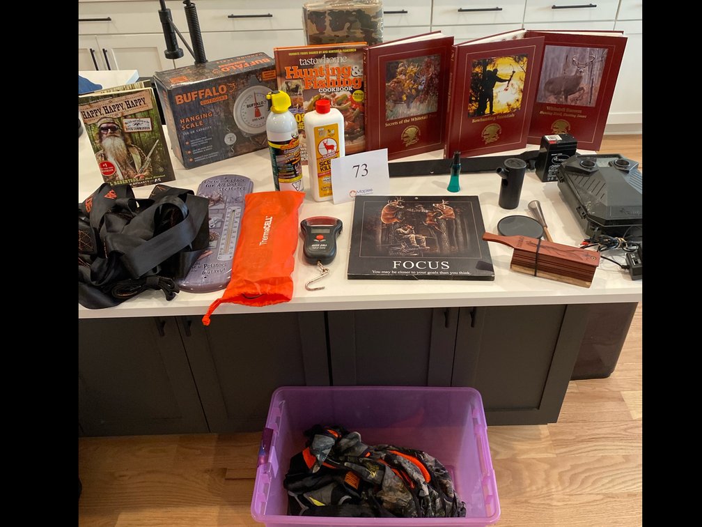 HUNTING BOOKS, ARROWS, VARIETY OF HUNTING CALLS, HARNESS STRAPS, HUNTING VEST