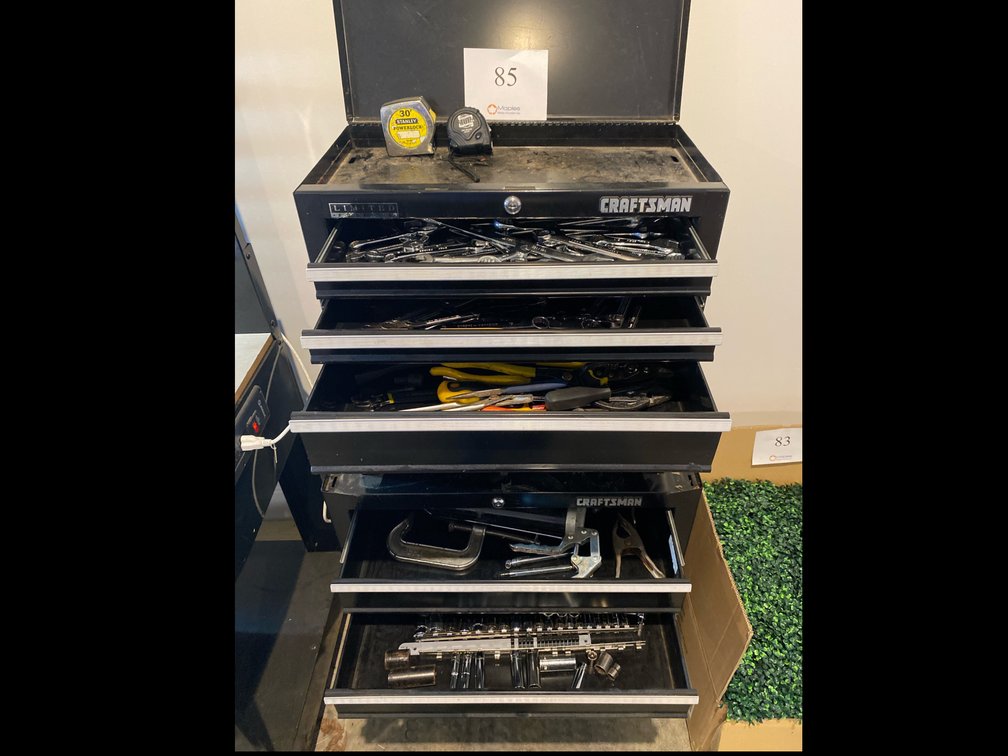 ROLLING CRAFTSMAN LIMITED EDITION TOOL BOX WITH ASSORTED WRENCHES, SOCKETS, AND PLIERS