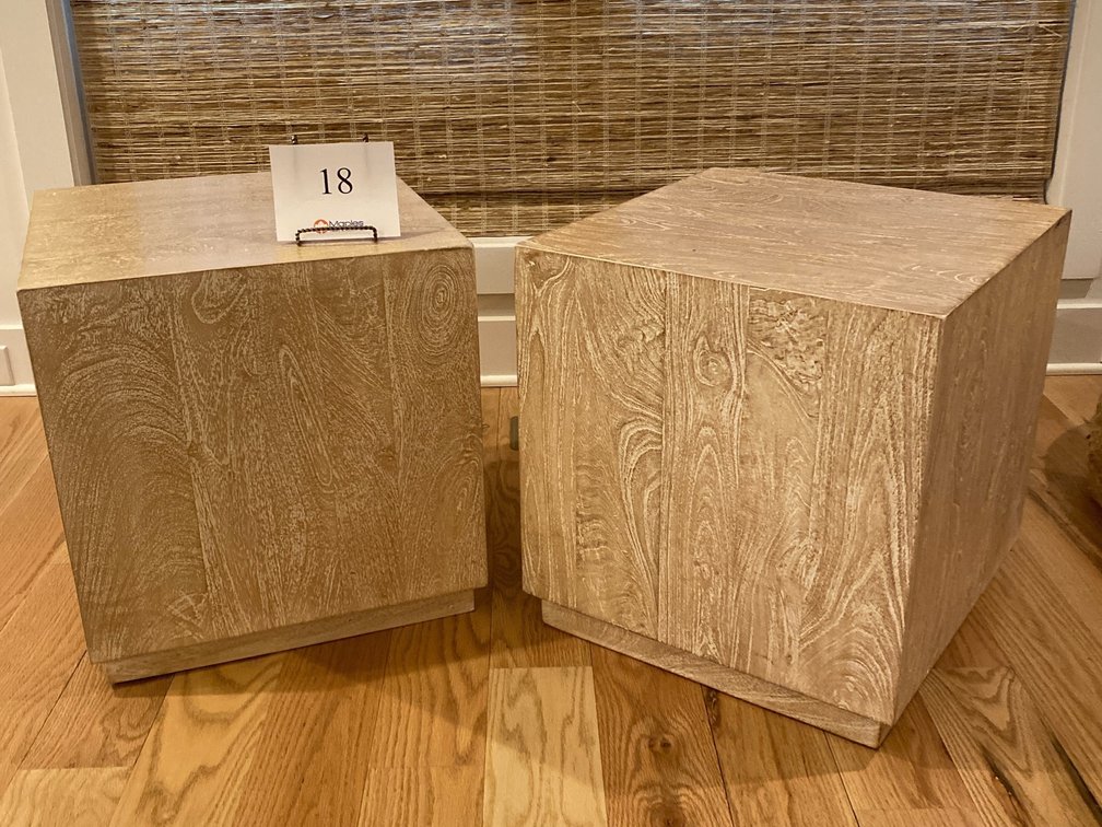 TWO MATCHING CUBE TABLES 20”H x 19”W x 19”D