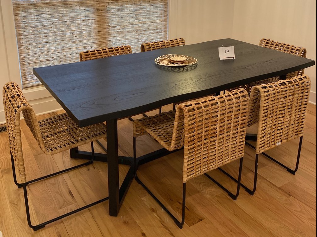 CRATE AND BARREL TABLE WITH 6 CHAIRS 30.5”H x 80” L x 40” D